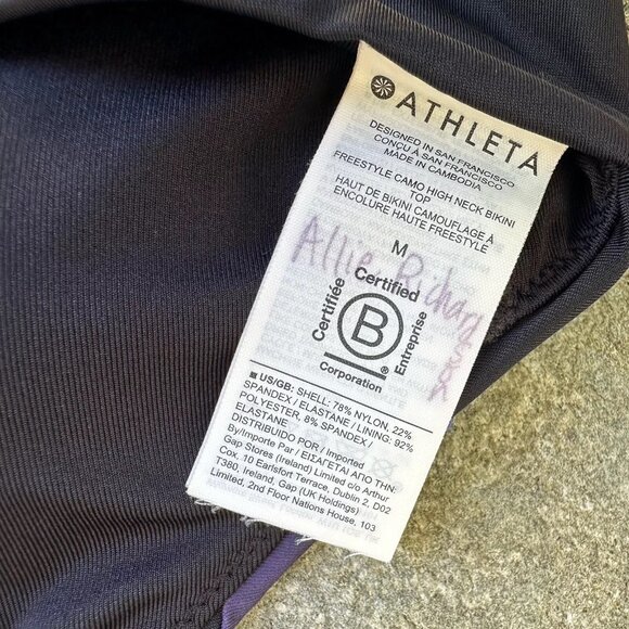 Athleta Freestyle Bikini Top Medium Purple Camo High Neck Swim Strappy Back - Picture 3 of 5